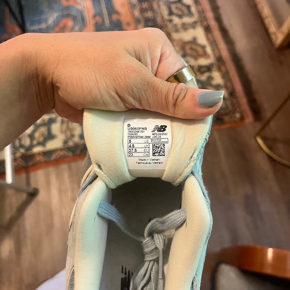 New Balance 9060 Cream and Blue Athletic Shoes - Picture 3 of 5